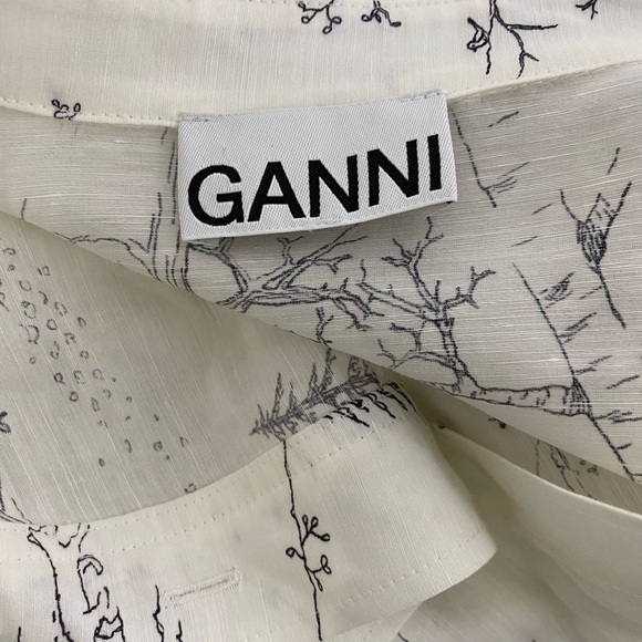 GANNI Silk Linen Girls On Top Oversized Tunic Shirt - Picture 8 of 11